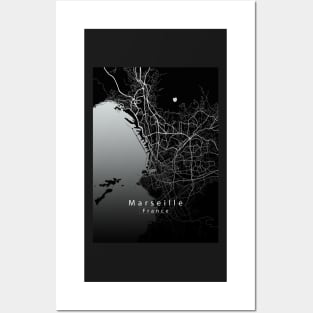 Marseille France City Map dark Posters and Art